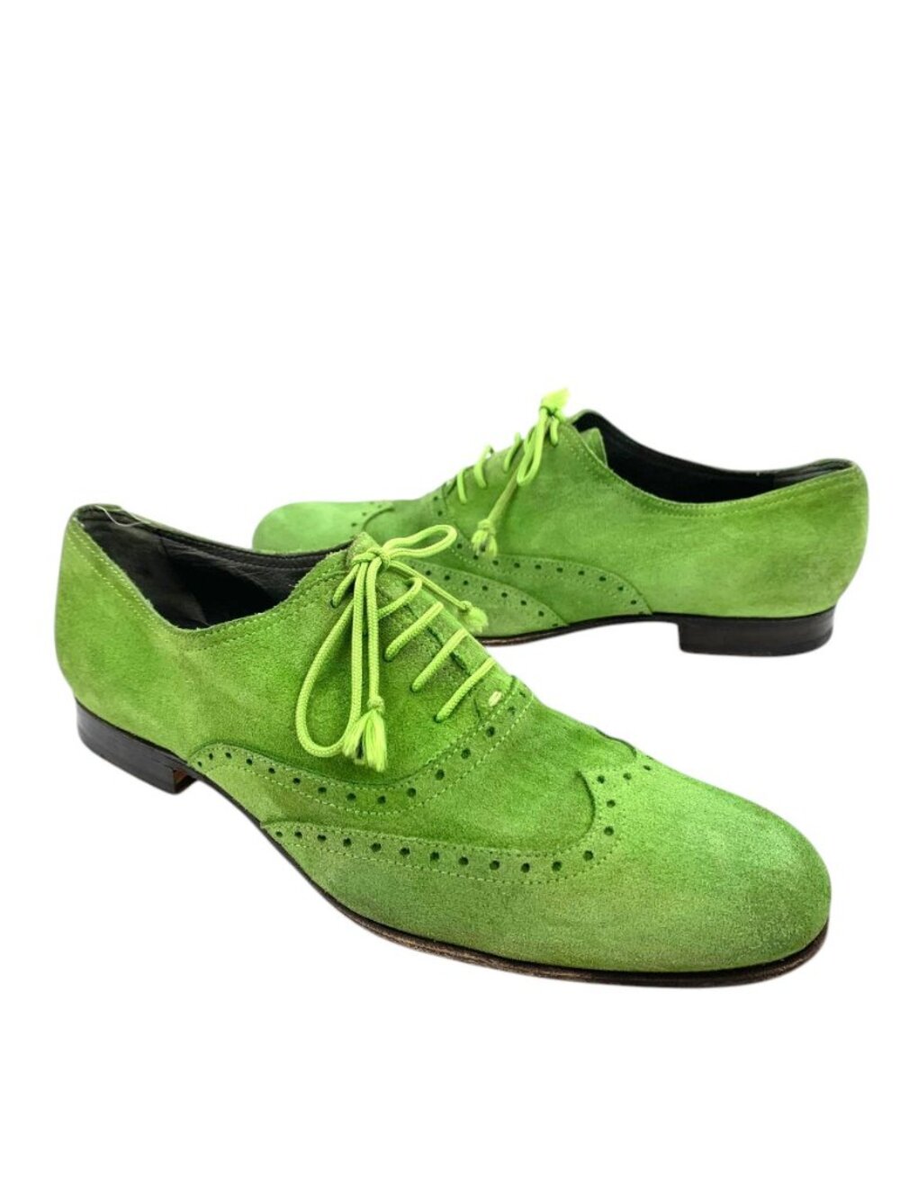 Cafeina Green Suede Brogue Detail Wingtip Dress Shoes